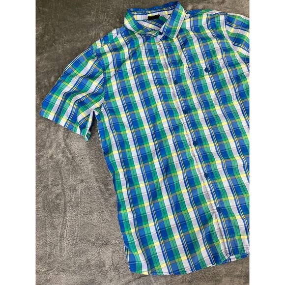Men’s Koppen Large Blue Green Yellow Plaid Short-Sleeve Shirt – Excellent - Picture 3 of 9